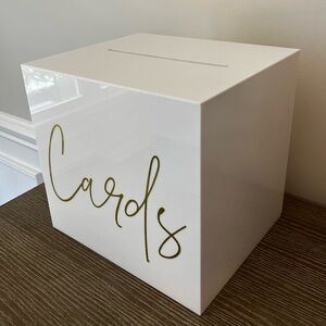 Acrylic Card Box With Lock and Key White Gold Wedding Card Box